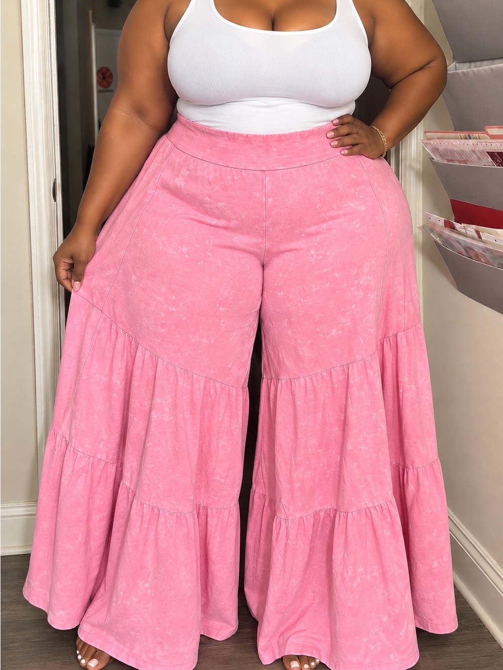 Plus Size Wide-Leg Pants - Pink 3X
